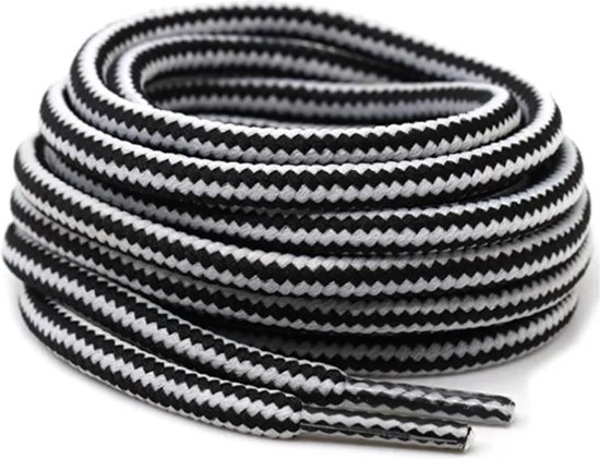 SJIZLL® Veters Rond 120CM - Zwart - Wit - Geschikt voor Timberland - Dr. Martens - Boots - Berg - Wandel - Schoenen - Round - Sneakers - 120 cm - Black - White -Veter - Laces