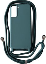Hoogwaardige Siliconen Backcover met Koord - Geschikt voor Samsung S21 - Premium Kwaliteit TPU Siliconen Hoesje - Groen