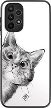 Casimoda® hoesje - Geschikt voor Samsung Galaxy A23 - Peekaboo Kat - Zwart TPU Backcover - Kat - Grijs