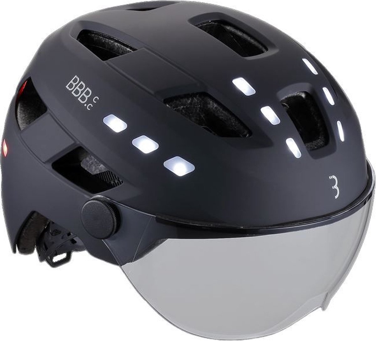 BBB Cycling Fietshelm met Verlichting & Vizier - District LED Faceshield - Ebike Helm voor Heren & Dames - ABS Shell - Fietshelm met Vizier - Medium/Large: 54 - 60cm - Mat Zwart - BHE-163