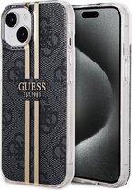Guess 4G Gold Stripe Back Case - Apple iPhone 15 (6.1") - Zwart