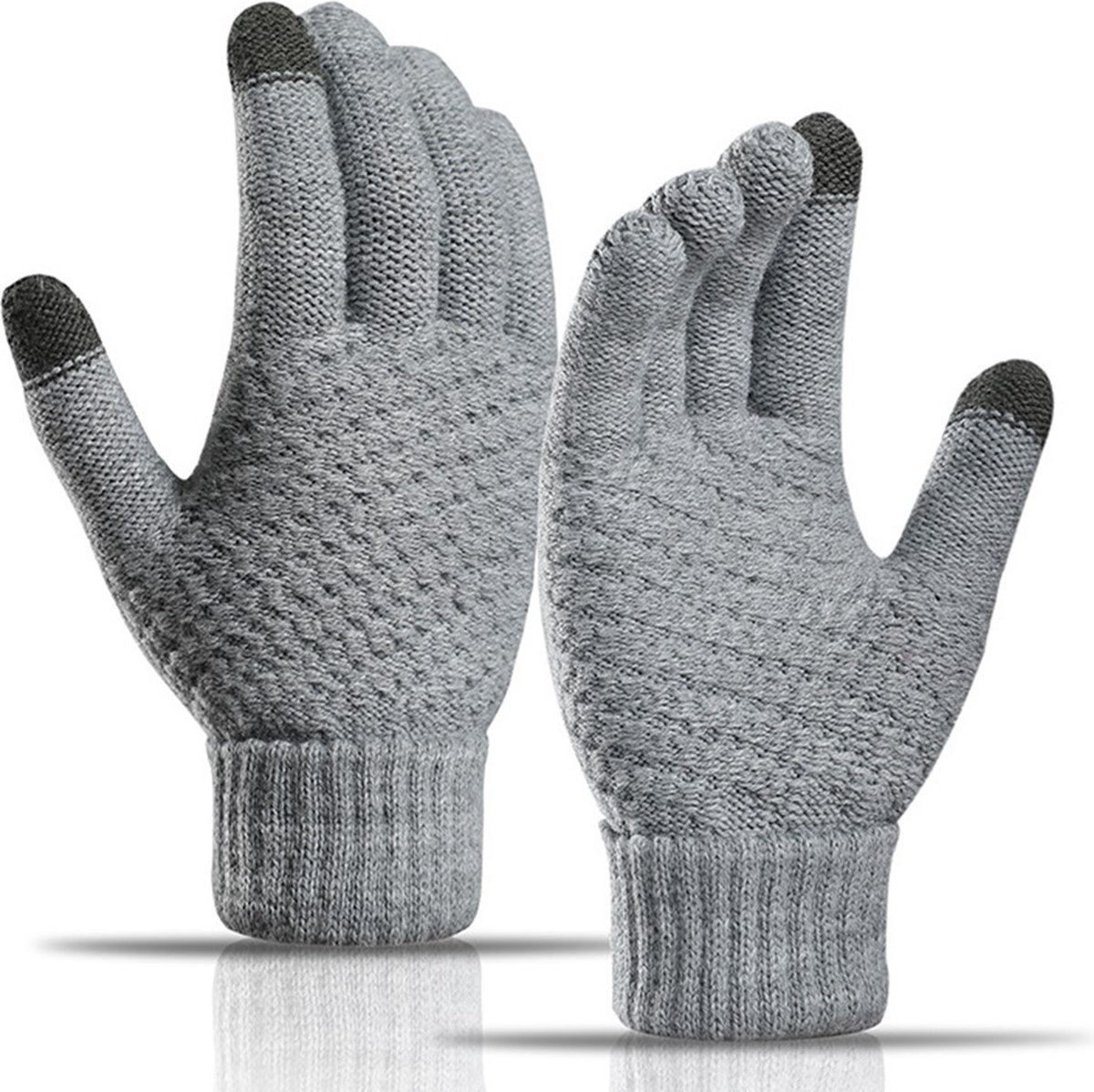 Peachy Winter touchscreen handschoenen Touch Gloves one-size wolstructuur wasbaar - grijs