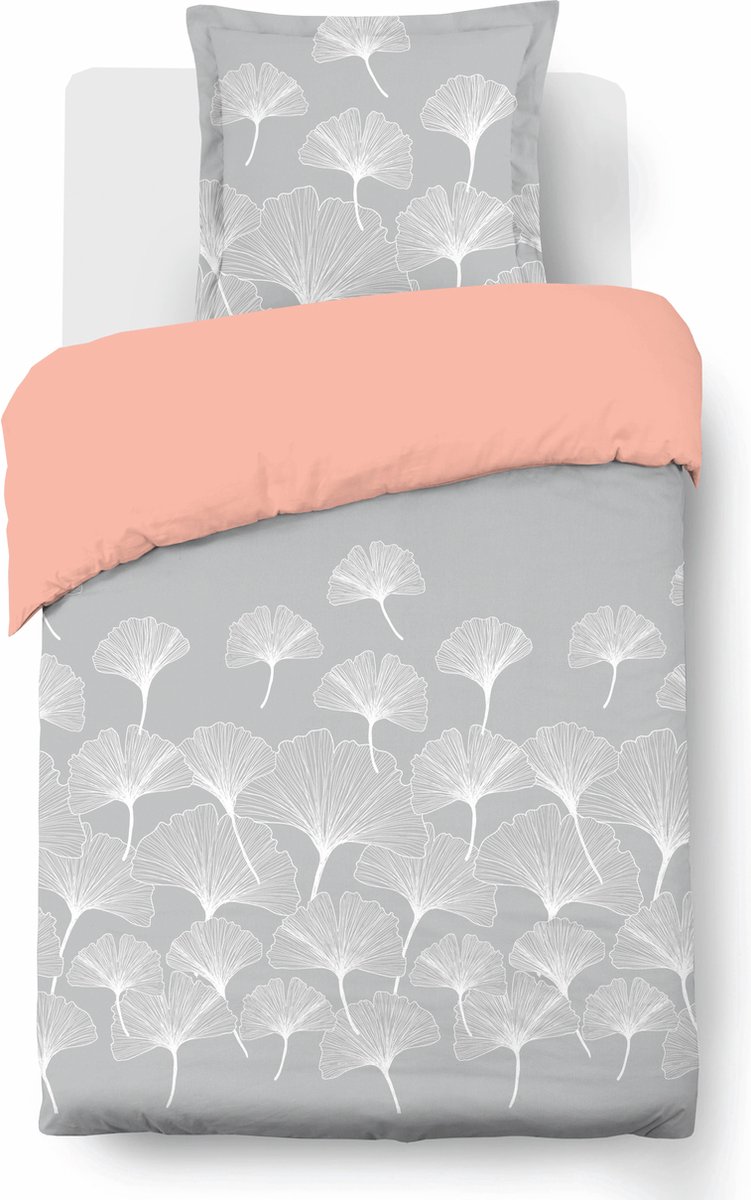VISION Ginko - Tweezijdig omkeerbaar Dekbedovertrekset - 100% katoen: zacht en soepel - Eenpersoons - Dekbedovertrek 140 x 200 cm met 1 bijhorende sloop - Antraciet / Grijs - Oekotex gecertificeerd