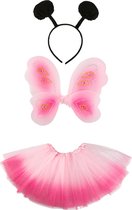 Vlinder verkleed set - vleugels/rokje/diadeem - roze - kinderen - carnaval verkleed accessoires