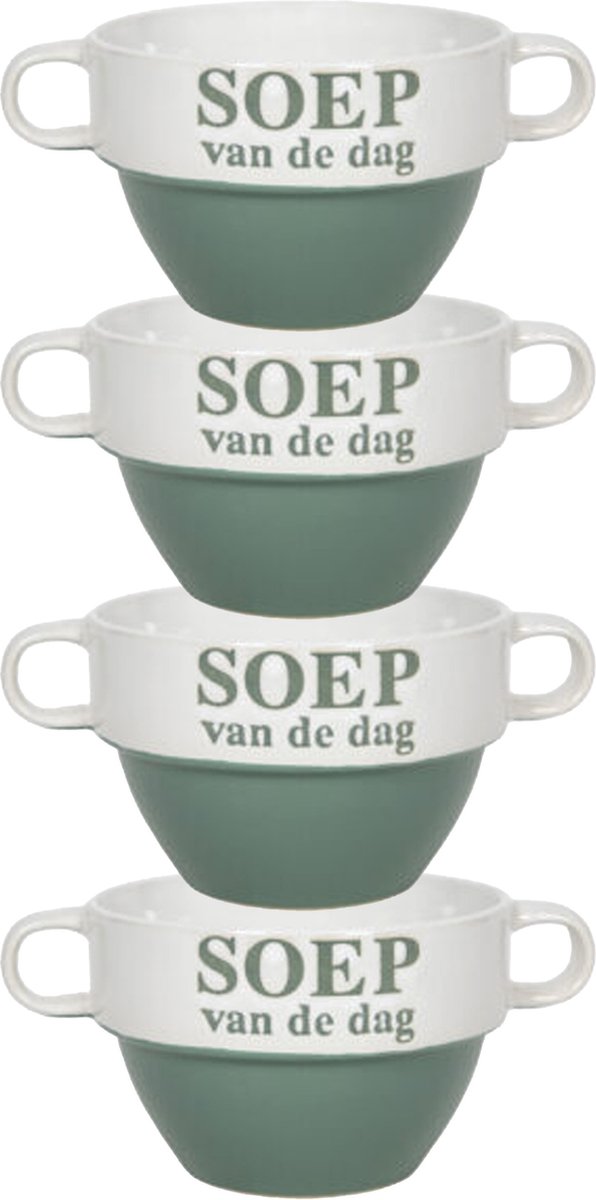 Soepkommen - 4x - Soep van de dag - keramiek - D12 x H8 cm - groen - Stapelbaar
