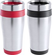 Warmhoudbekers/thermos isoleer koffiebekers/mokken - 2x stuks - RVS - zwart en rood - 450 ml