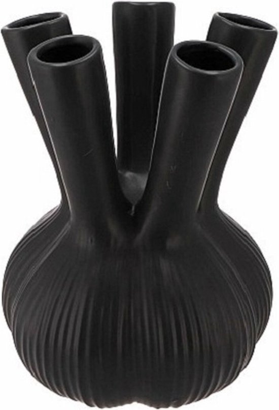 DK Design Bloemenvaas Aglio straight - vaas voor tulpen - mat zwart - D19 x H25 cm - toetervaas