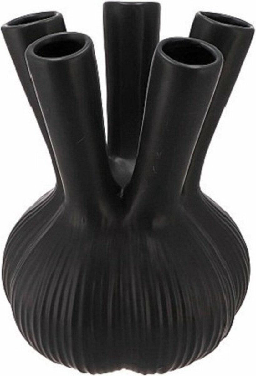 DK Design Bloemenvaas Aglio straight - vaas voor tulpen - mat zwart - 19 x 25 cm - toetervaas