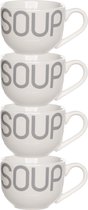 Cosy & Trendy Bols/bols à soupe pour dessert/petit déjeuner - 4x - Céramique - D11 x 8 cm - blanc - avec anse