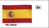 3x Vlag Spanje 90cm x 150cm - per vlag verpakt in nette doos - EK/WK Landen festival thema feest fun verjaardag