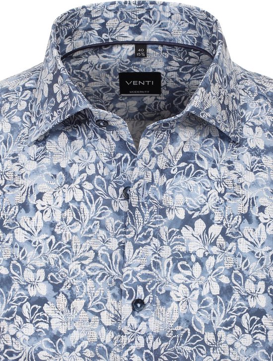 Chemise Venti Blauw Col Kent Avec Motif Coupe Moderne - XL