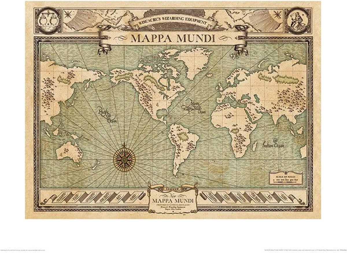 Pyramid Kunstdruk Fantastic Beasts - Mappa Mundi 50x40cm Divers