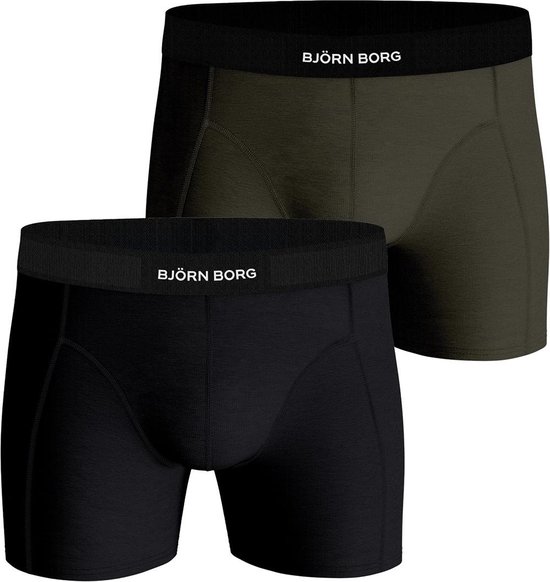 Björn Borg Cotton Stretch boxers - heren boxers normale lengte (2-pack) - zwart en olijfgroen - Maat: S