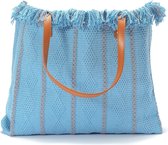 Magnifique sac de plage/shopper à rayures généreuses - plage - franges - bleu clair