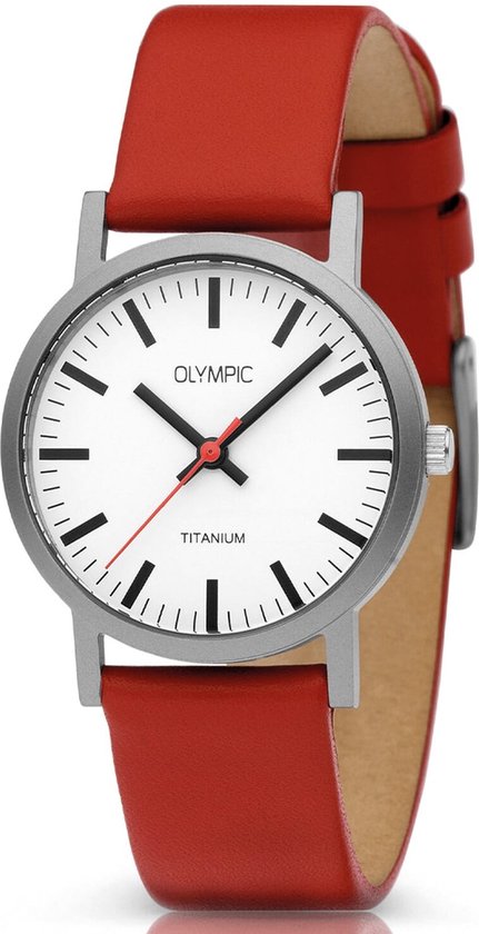 Olympic OL26DTL069 JOSH Horloge - Titaan - Leer - Rood