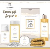 Geschenkset “Special Gift For You!” - 5 producten - 1100 gram - Giftset voor haar - Speciaal voor jou - Luxe wellness cadeaubox - Moederdag Cadeau vrouw - Set Valentijnsdag - Geschenk verjaardag - Cadeaupakket - Vriendin - Zus - Moeder - Goud - Geel