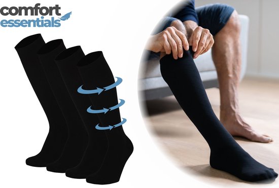 Foto: Comfort essentials compressie sokken steunkousen mannen 2 paar zwart 39 42 unisex reissokken compressie kousen steunkousen vrouwen compressiesokken