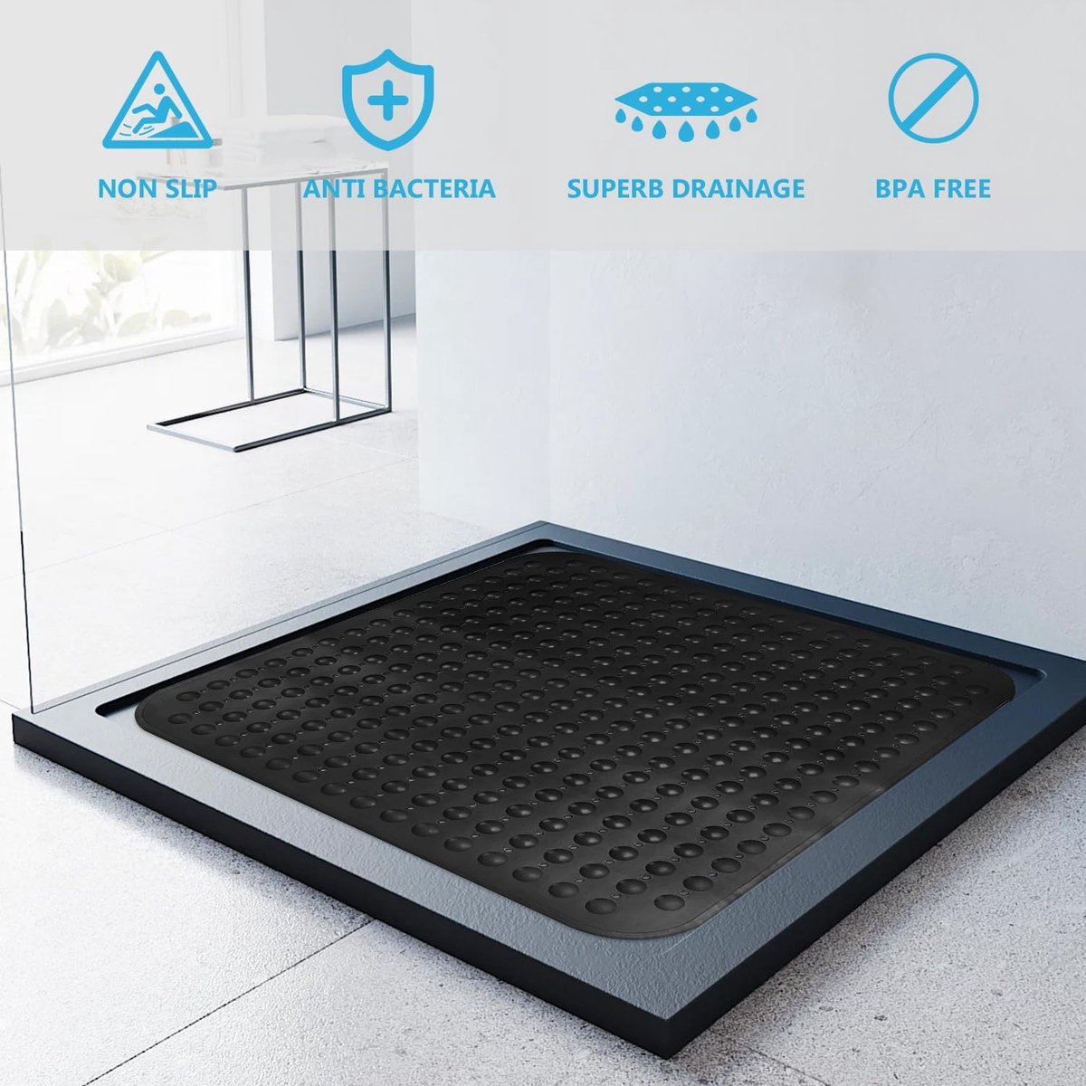 Tapis Antidérapant Pour Salle De Bain, Tapis De Bain, Tapis De Massage Pour Salle De Bain Avec Ventouses Antiderapantes 50x80cm Gris 96004774