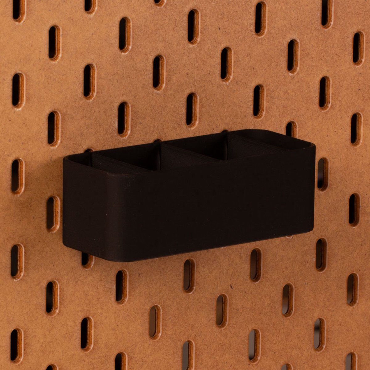 Standaard bakje voor Ikea Skadis pegboard 12x5x4 cm - Zwart - Met tussenschotjes - Opberger