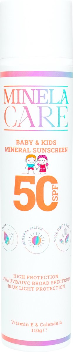 Minela Care - Biologische Minerale Filter Zonnebrand - Crème - voor baby en kinderen - SPF50+ - 110 gr