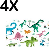 BWK Textiele Placemat - Dino - Dinosaurus - Getekend - Vrolijk - Voor Kinderen - Set van 4 Placemats - 40x30 cm - Polyester Stof - Afneembaar