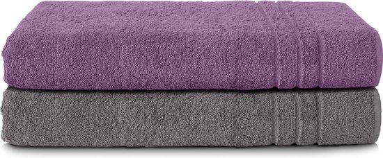 Lot de 2 Handdoeken Komfortec Set cm, 100% Katoen, Serviettes de sauna XXL , Serviette de sauna Soft, Grande éponge, Séchage rapide, Gris anthracite & Violet