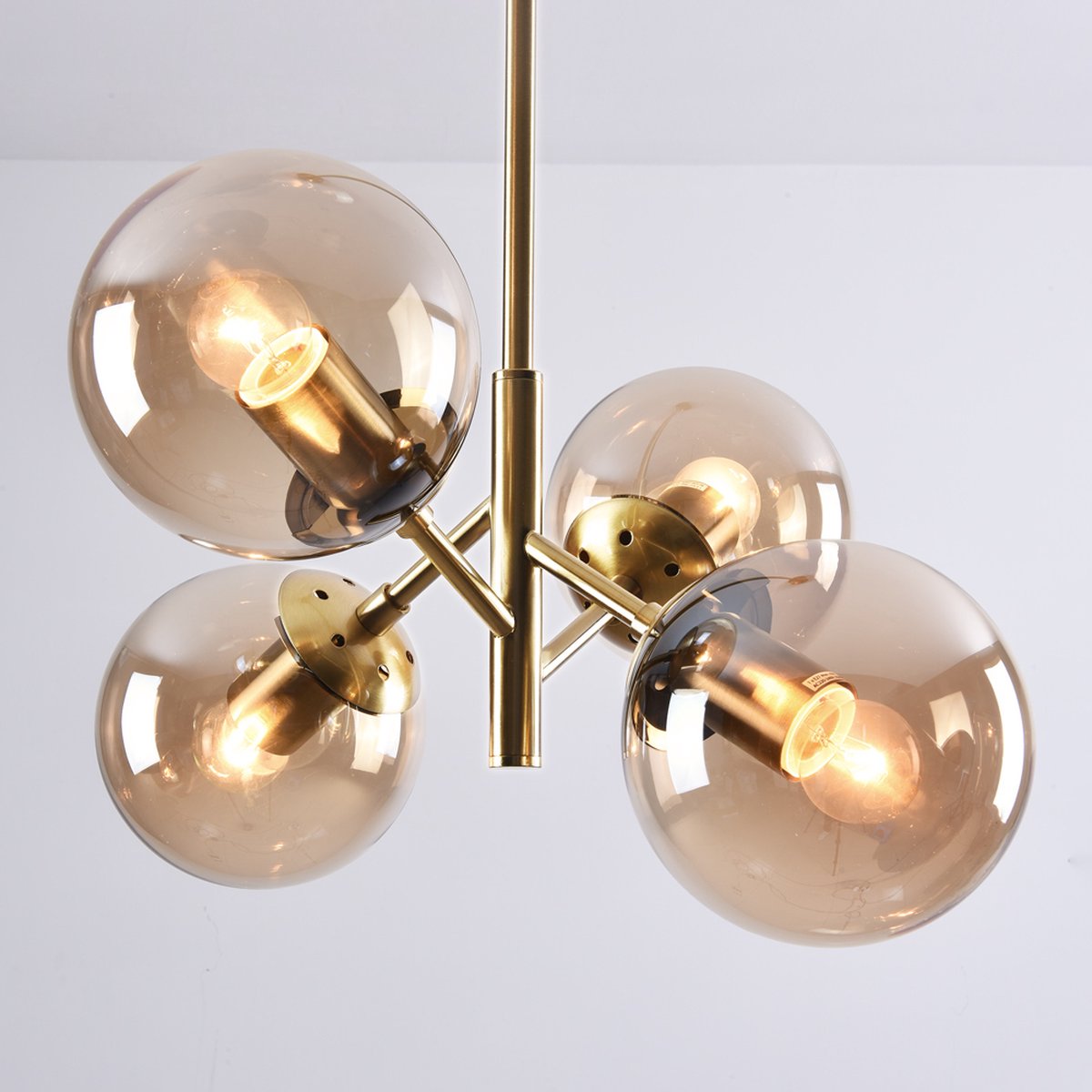 Retro hanglamp met amber glas 4-lichts “ Florence