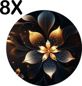 BWK Luxe Ronde Placemat - Zwart - Goud - Bloem - Set van 8 Placemats - 50x50 cm - 2 mm dik Vinyl - Anti Slip - Afneembaar