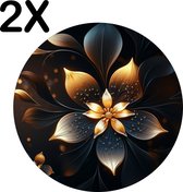 BWK Luxe Ronde Placemat - Zwart - Goud - Bloem - Set van 2 Placemats - 50x50 cm - 2 mm dik Vinyl - Anti Slip - Afneembaar