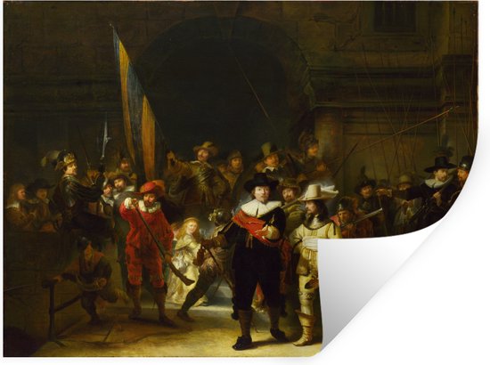 Sticker Muursticker Rembrandt van Rijn - Nachtwacht - Peinture de Rembrandt van Rijn - 160x120 cm - film autocollant - sticker mural repositionnable XXL /