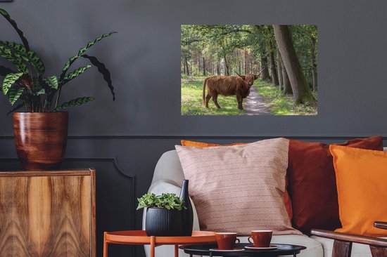 Muurstickers - Sticker Folie - Bos - Schotse hooglander - Licht - 60x40 cm - Plakfolie - Muurstickers Kinderkamer - Zelfklevend Behang - Zelfklevend behangpapier - Stickerfolie
