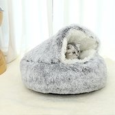 Kalmerend hondenbed, pluizig pluche huisdierbed, wasbaar, angstverlichtend hondenbed voor kleine en middelgrote honden, binnenkatten, honden, zacht warm donut-/grotbed (L-65 cm, grijs)