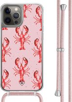 Casimoda® hoesje met rosegoud koord - Geschikt voor iPhone 12 Pro - Lobster - Afneembaar koord - TPU/polycarbonaat - Roze
