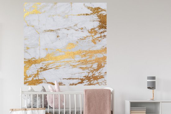 Stickers Stickers muraux - Marbre - Or - Grijs - Pierre - 120x120 cm - Feuille adhésive XXL