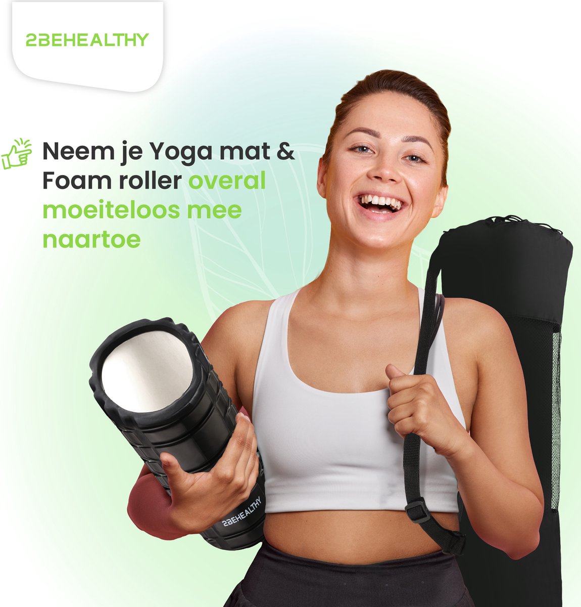 2BEHEALTHY Yogamat & Foamroller Set - Yogamat Antislip 0,8 m - Sportmat - Joga Mat - Fitnessmat - Meditatiemat - Exercise Mat - Massage Roller - Foamrol thumbnail 4