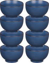 Vivalto Kommetjes/serveer schaaltjes/soepkommen - 8x - Mistique - porselein - D14 x H8 cm - blauw - Stapelbaar