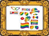 Foto prop set met frame - goud - met gay pride regenboog thema - 13-delig - photo booth accessoires