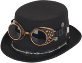 Rubies Steampunk hoed - met bril en ketting - zwart - polyester - voor volwassenen