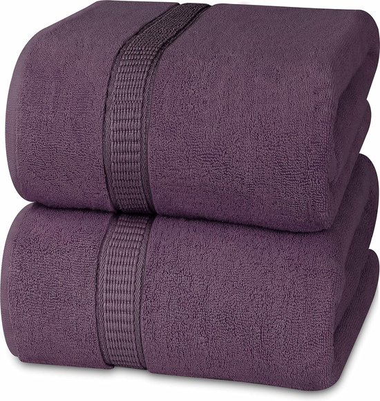 Towels - 2-delige badhanddoeken, groot, van katoen, met hanger, saunahanddoeken, grote badhanddoeken, handdoeken 90 x 180 cm (pruim)