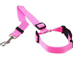Igoods Hondengordel - 2-in1 Hondenriem - Veiligheidsgordel - Verstelbaar - Nylon - Roze