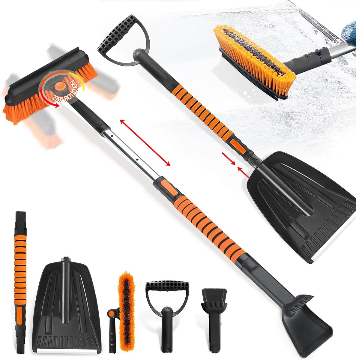 IJskrabber, 2-in-1 sneeuwborstel, ijskrabber, ijskrabber, schuimrubberen handgreep, afneembare ijskrabber voor auto, vrachtwagen, SUV (blauw