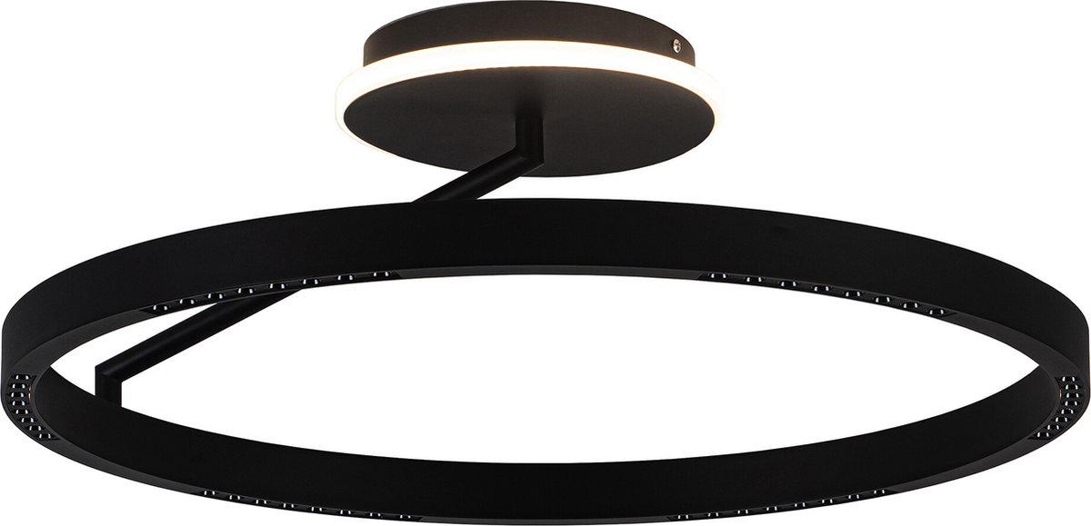 Baton ronde plafondlamp in mat zwart aluminium, LED 29W (1000 lumen) 3000K dimbaar, diameter 600 mm, hoogte 185 mm, IP20