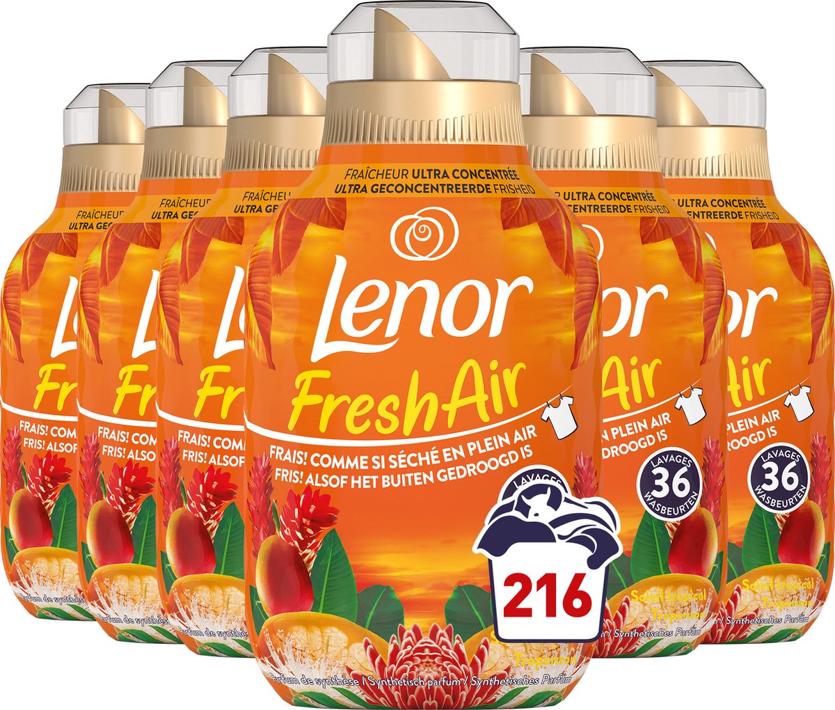 Goedkoopste Lenor Fresh Air Wasverzachter - Tropenzon - 6 x 36 Wasbeurten - Voordeelverpakking