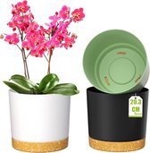 3 stuks zelfbewaterende bloempotten, 20,3 cm, ronde bloempot van kunststof, tuinplantencontainer voor vetplanten, kruid, orchideeën, bonsai, met afvoergaten en onderzetters, 3 kleuren