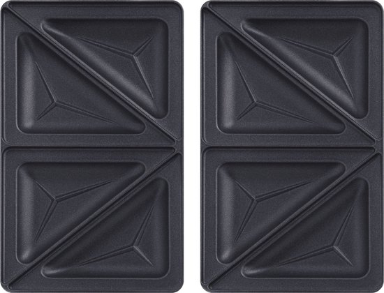 Zwarte sandwichplaten met vier driehoekige vakken elk, met schuine lijnen.