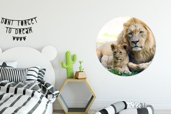 WallCircle - Tableau - Portrait De Lionceau Et - Multicolore - 90 X 90 Cm