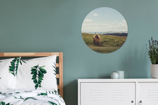 Cercle mural - Cercle mural - Highlanders écossais - Herbe - Nuages - Animaux - Aluminium - ⌀ 60 cm - Intérieur et extérieur