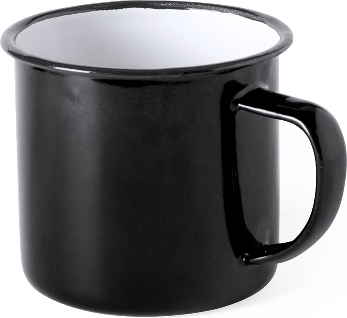 Emaille Mok - Koffiemok - Drinkbeker - Koffiemokken met oor - Retro - 380 ml - Metaal - Zwart - Merkloos