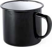 Emaille Mok - Koffiemok - Drinkbeker - Koffiemokken met oor - Retro - 380 ml - Metaal - Zwart