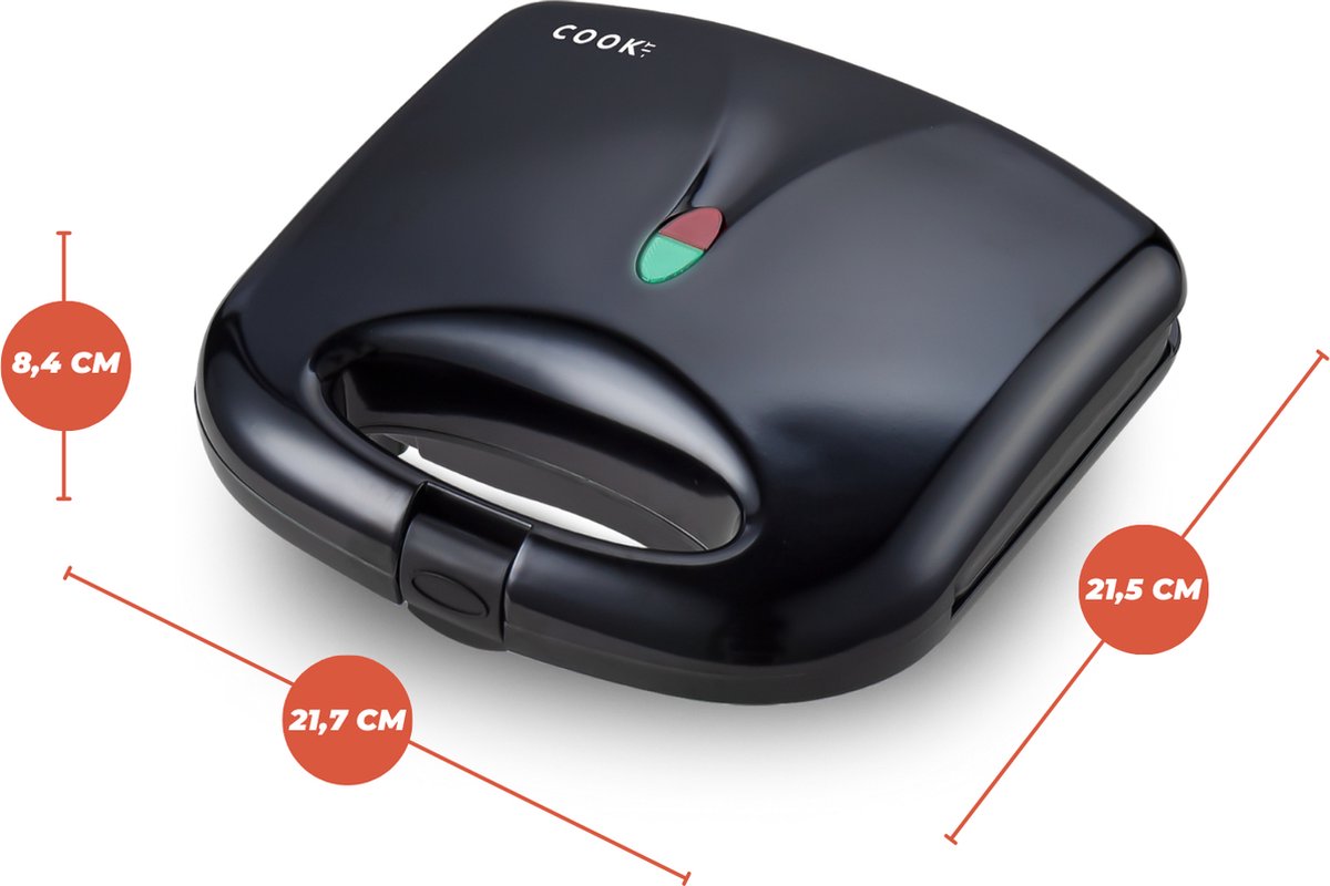 COOK-IT Tosti IJzer - Compact Grill Apparaat - Sandwich Maker - Anti Aanbaklaag - Croque Monsieur Toestel — cadeau in Kookcadeaus - foto 4